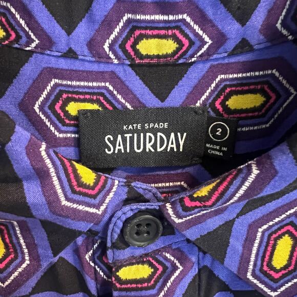 Kate Spade Saturday Geometric Patterned Button Front Shirt Size 2 - Picture 3 of 9